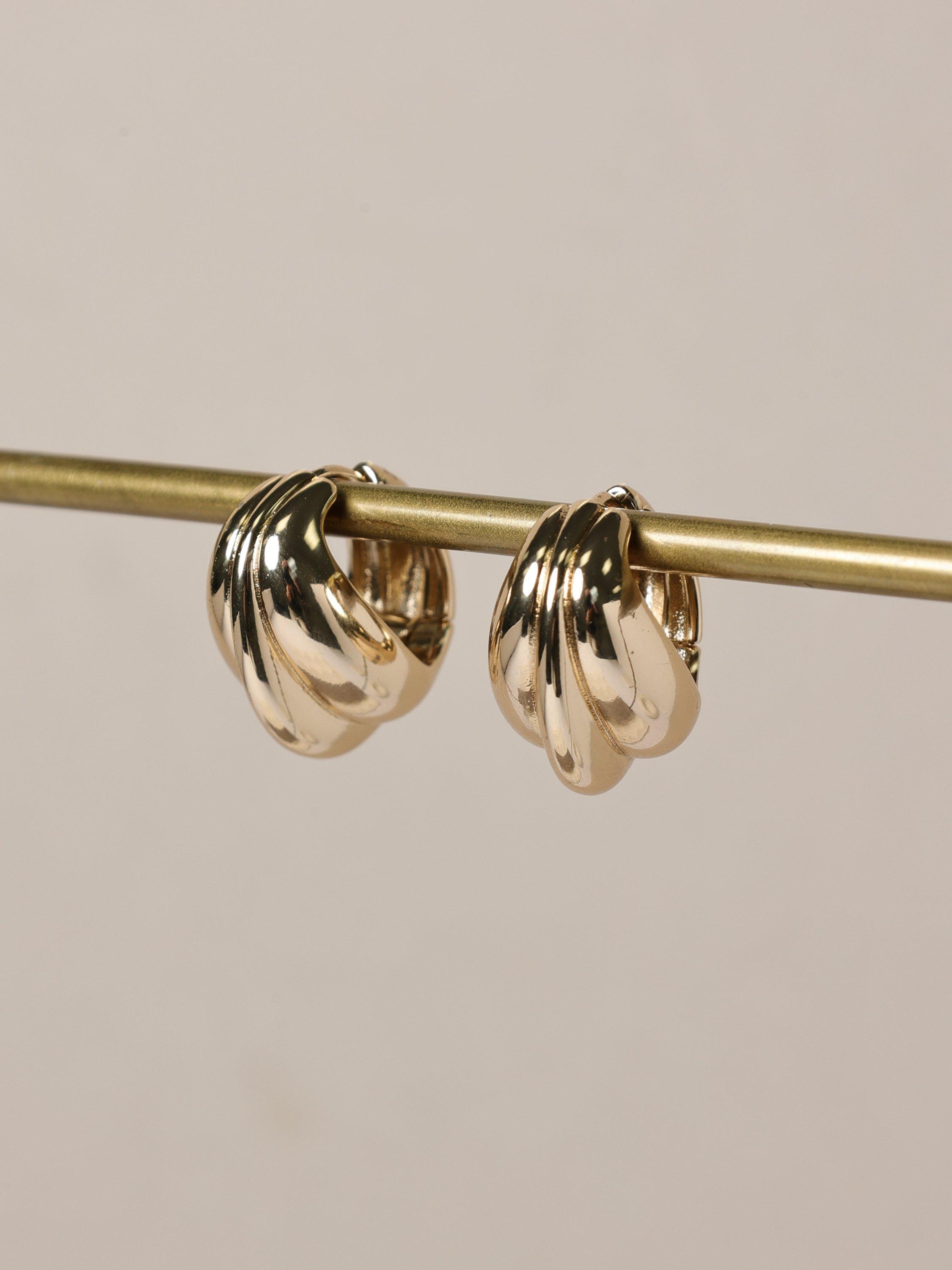Product image 3 of 3, which shows Jon Richard Mini Ribbed Stud Earrings, Gold