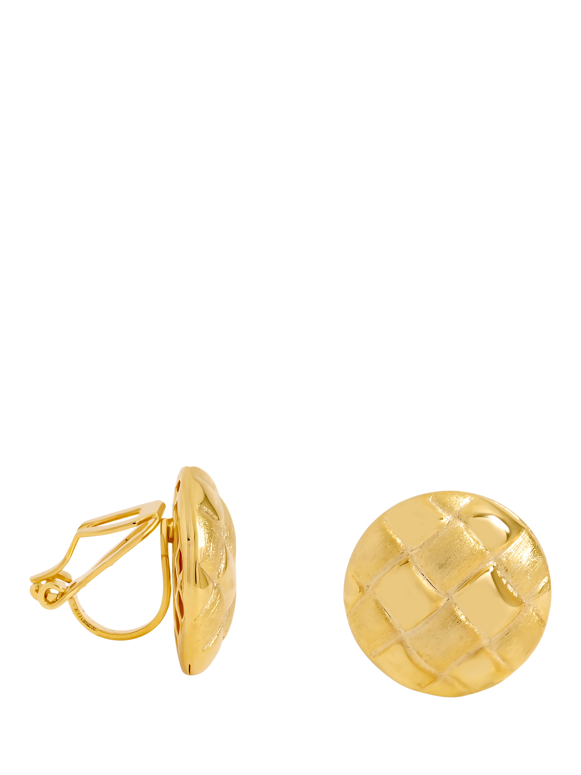 Product image 1 of 3, which shows Jon Richard Quilted Brushed Clip On Earrings, Gold