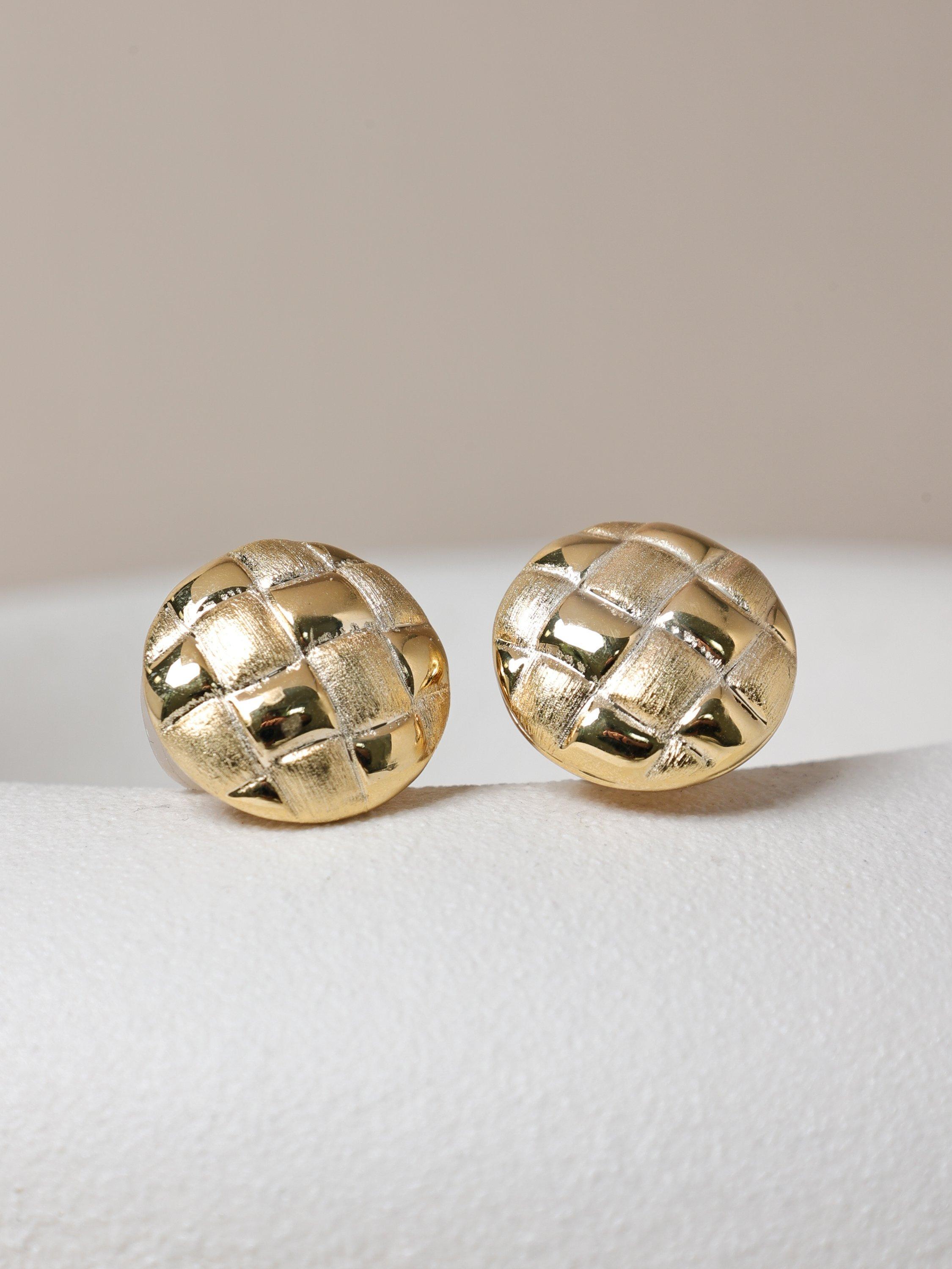 Product image 3 of 3, which shows Jon Richard Quilted Brushed Clip On Earrings, Gold