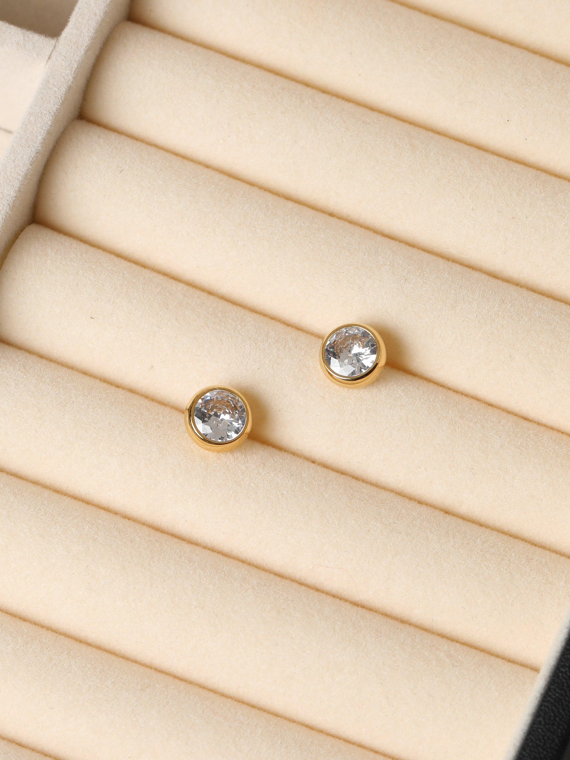 Product image 2 of 3, which shows Jon Richard Crystal Bezel Stud Earrings, Gold