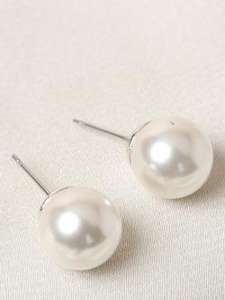Jon Richard Large Pearl Stud Earrings, Cream - view 2, Cream