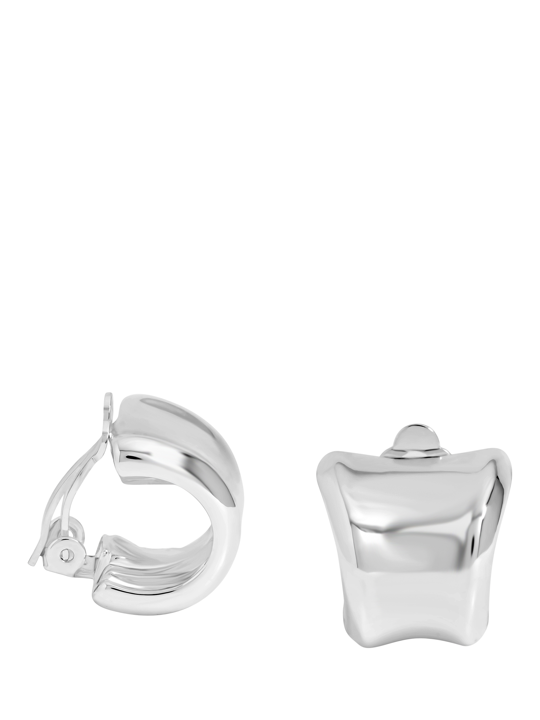 Product image 1 of 3, which shows Jon Richard Polished Curved Clip-On Earrings, Silver
