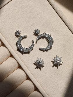 Jon Richard Cubic Zirconia Celestial Star Stud Earrings, Silver - view 2, Silver