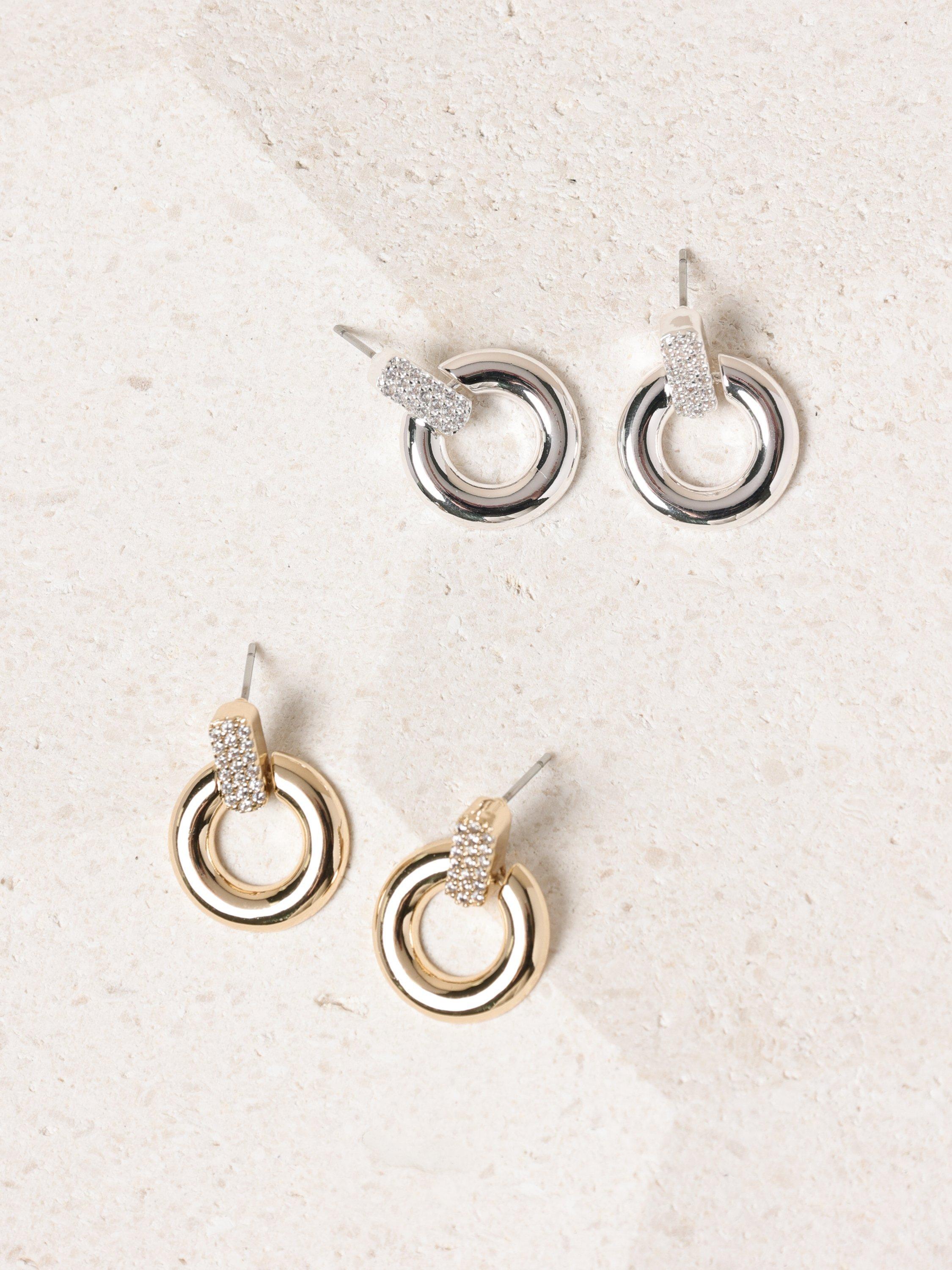 Product image 3 of 4, which shows Jon Richard Pave Door Knocker Earrings, Silver