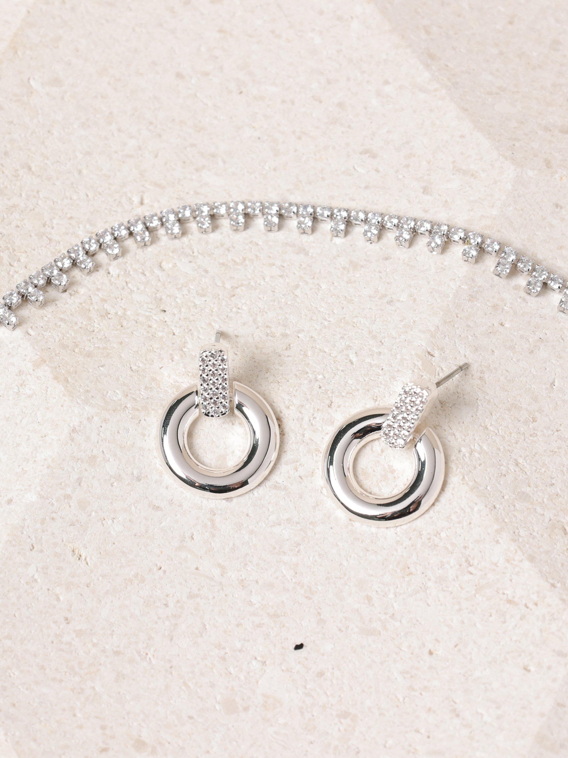 Product image 4 of 4, which shows Jon Richard Pave Door Knocker Earrings, Silver