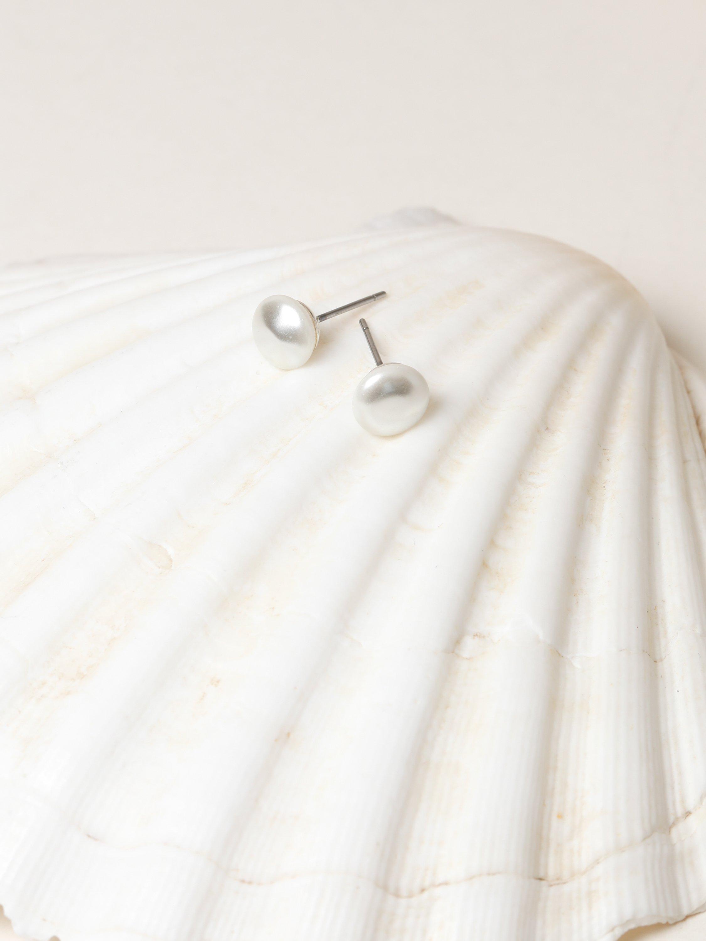 Product image 3 of 4, which shows Jon Richard Pearl Stud Earrings, Cream