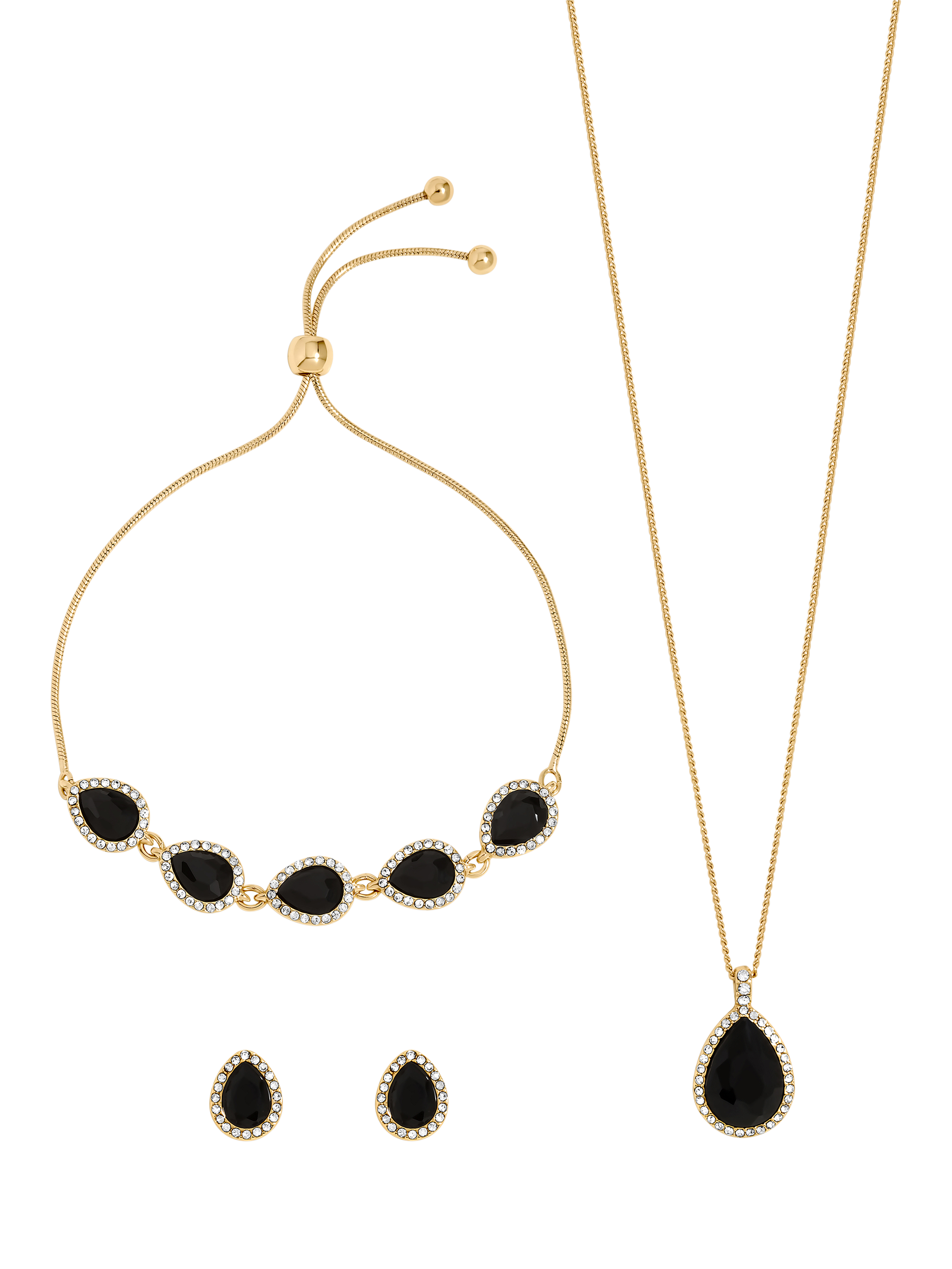 Product image 1 of 2, which shows Jon Richard Jet Pear Drop Trio Set, Gold