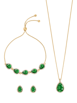 Jon Richard Emerald Pear Drop Trio Set, Gold, Gold