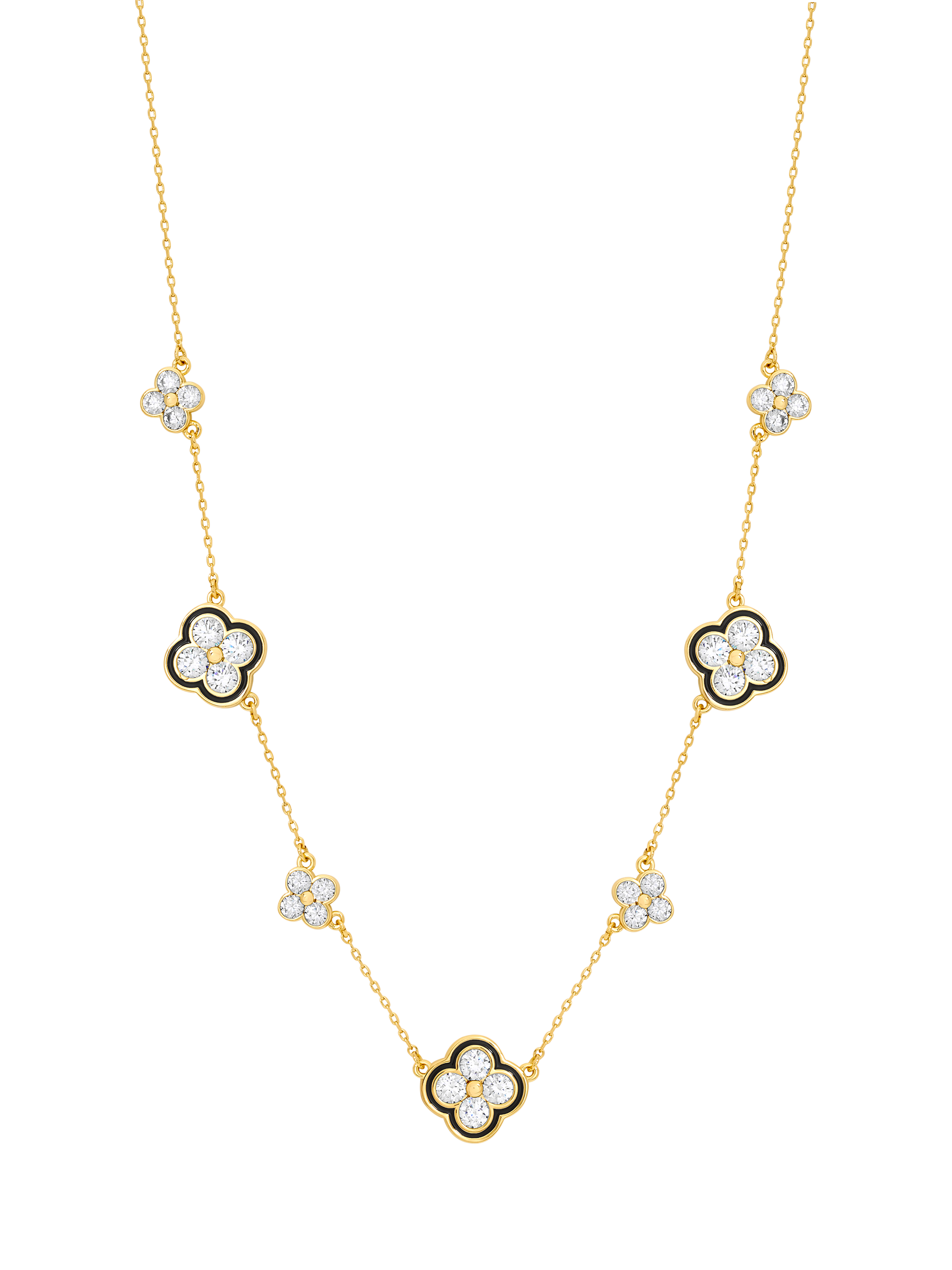 Product image 1 of 4, which shows Jon Richard Jet and Crystal Clover Necklace, Gold