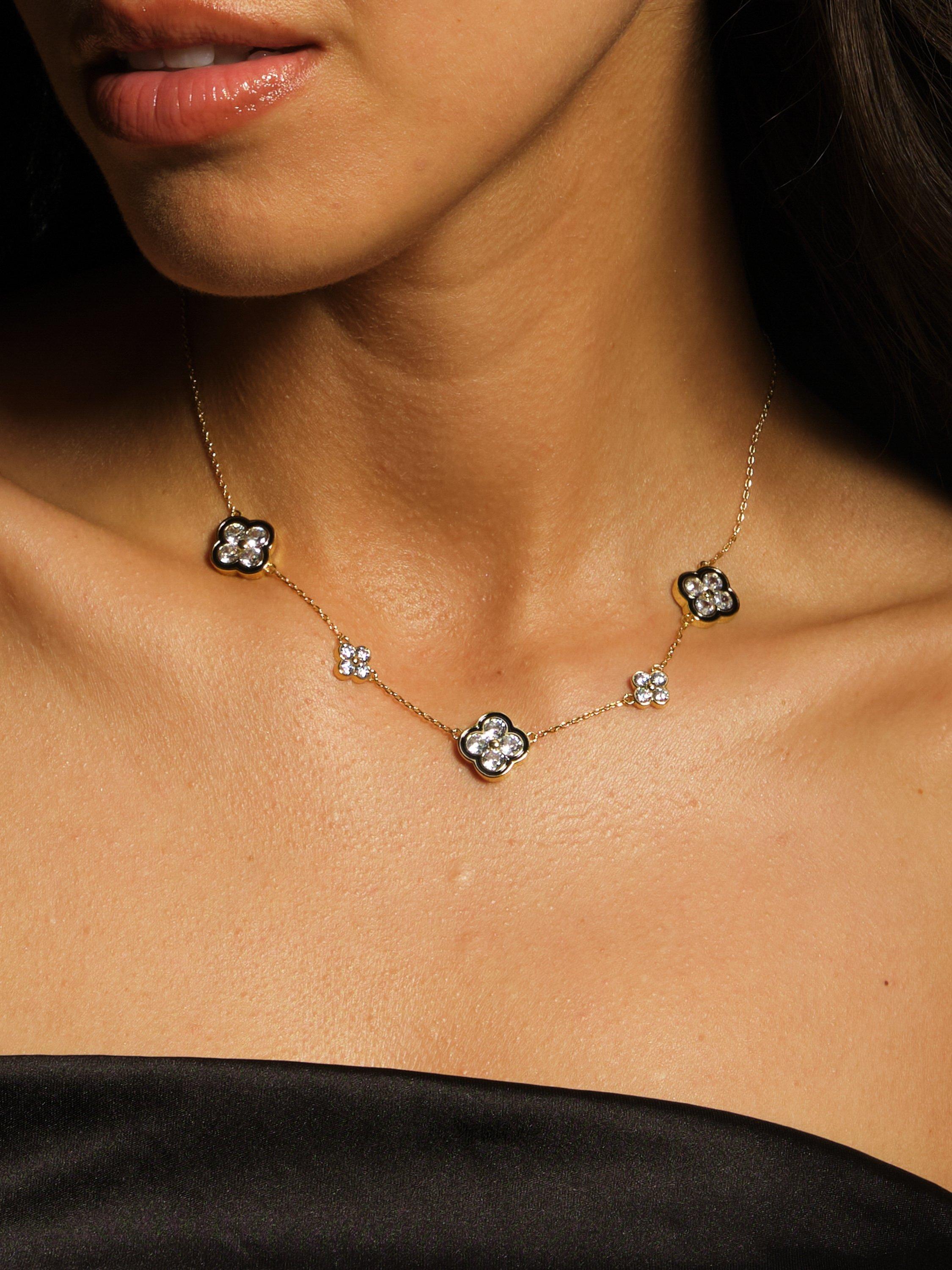 Product image 4 of 4, which shows Jon Richard Jet and Crystal Clover Necklace, Gold