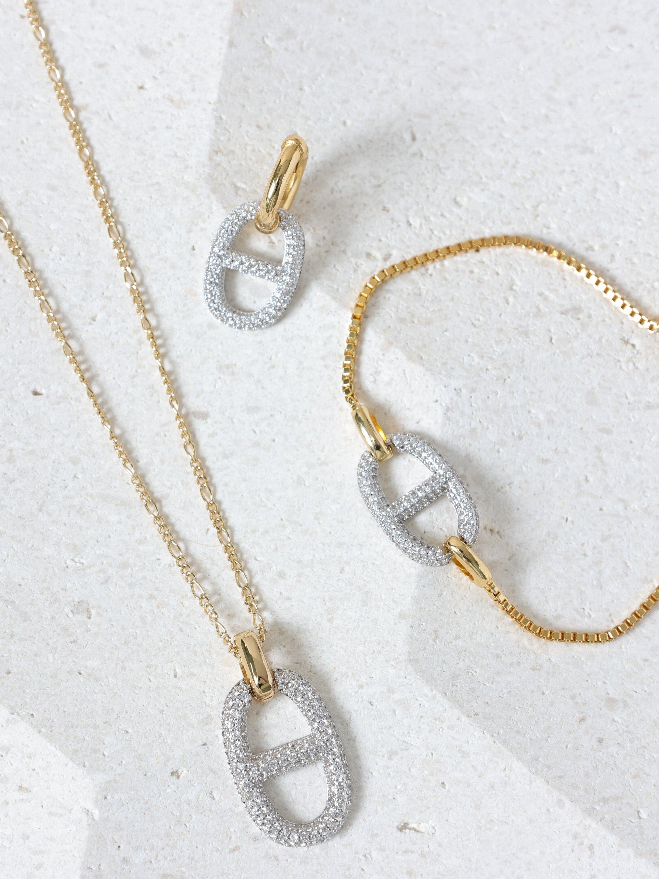 Product image 3 of 4, which shows Jon Richard Two Tone Pave Link Necklace, Gold