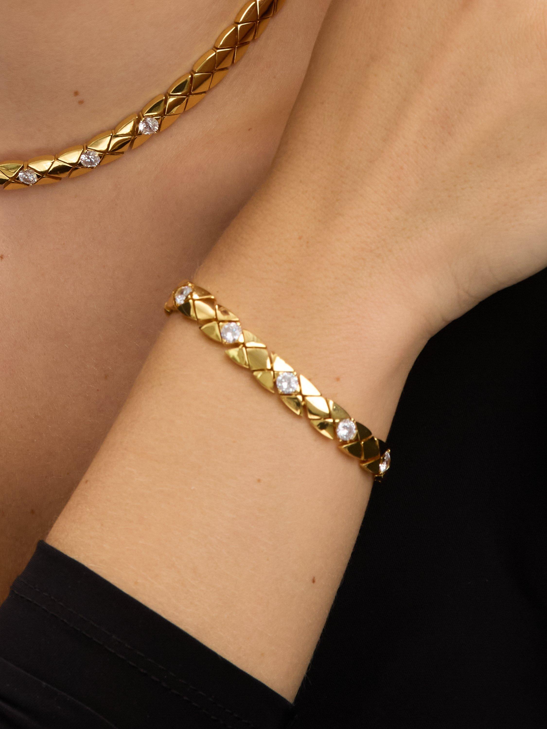 Product image 4 of 5, which shows Jon Richard Crystal Flat Chain Necklace, Gold