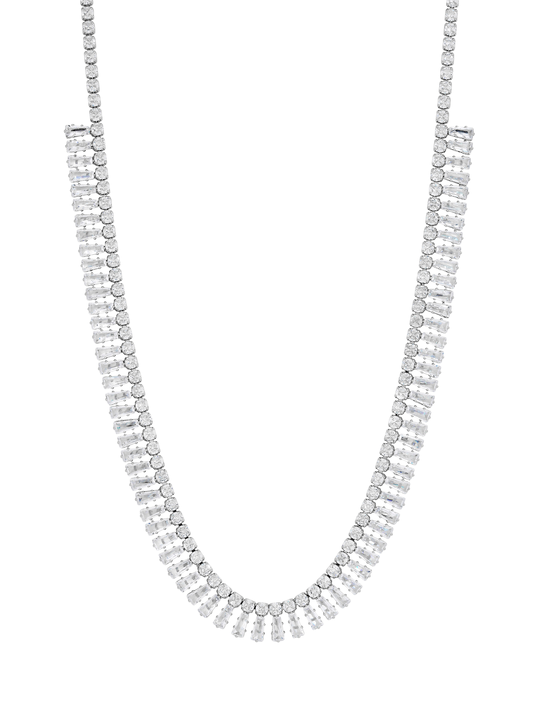 Product image 1 of 4, which shows Jon Richard Crystal Double Row Baguette Necklace, Silver