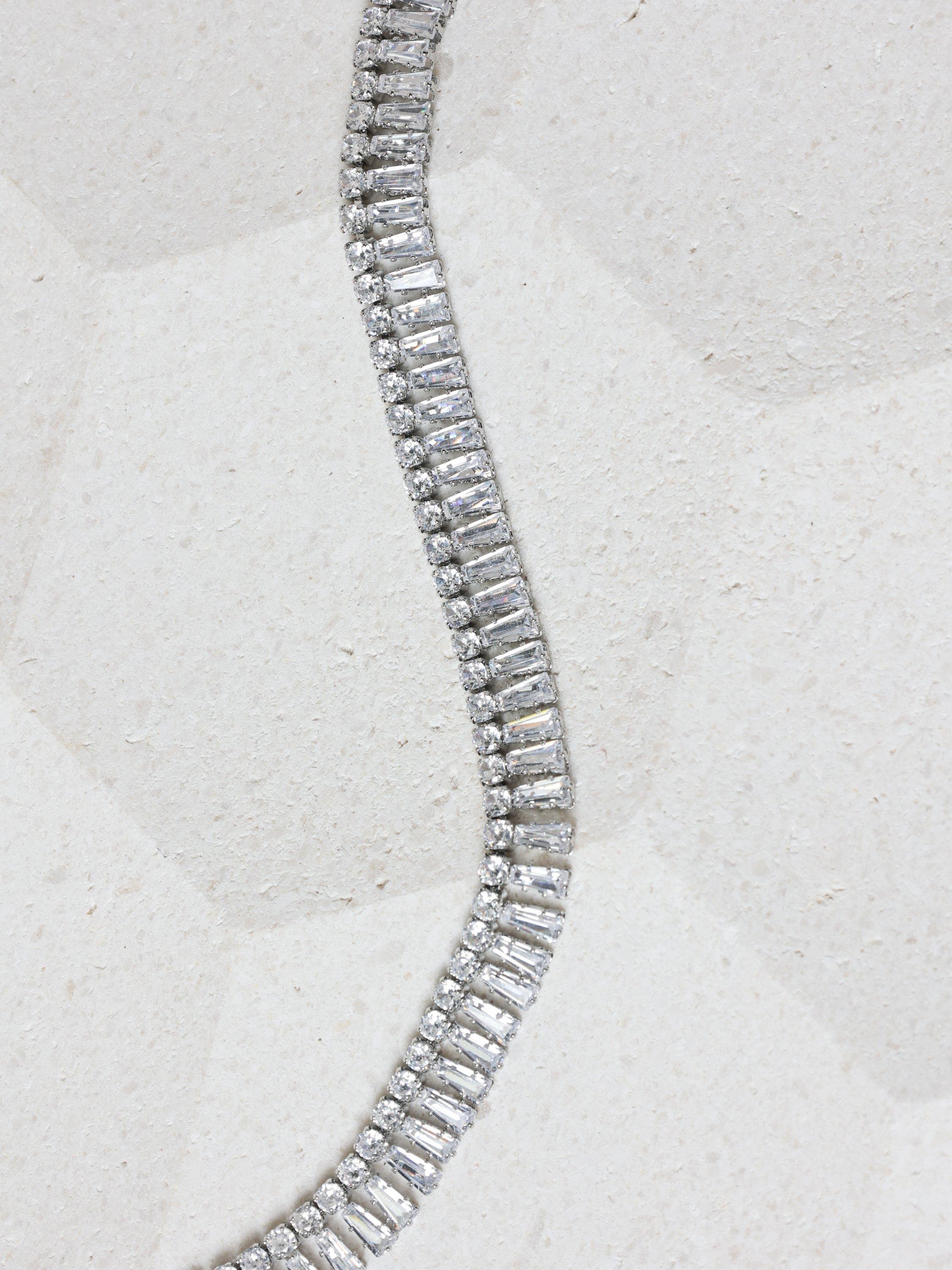 Product image 3 of 4, which shows Jon Richard Crystal Double Row Baguette Necklace, Silver