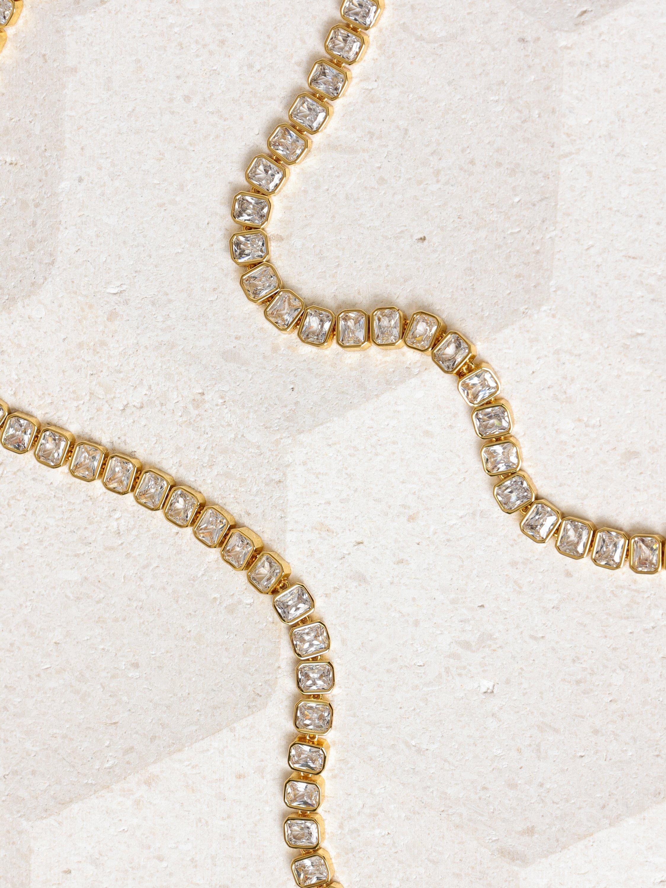Product image 4 of 4, which shows Jon Richard Crystal Tennis Necklace, Gold
