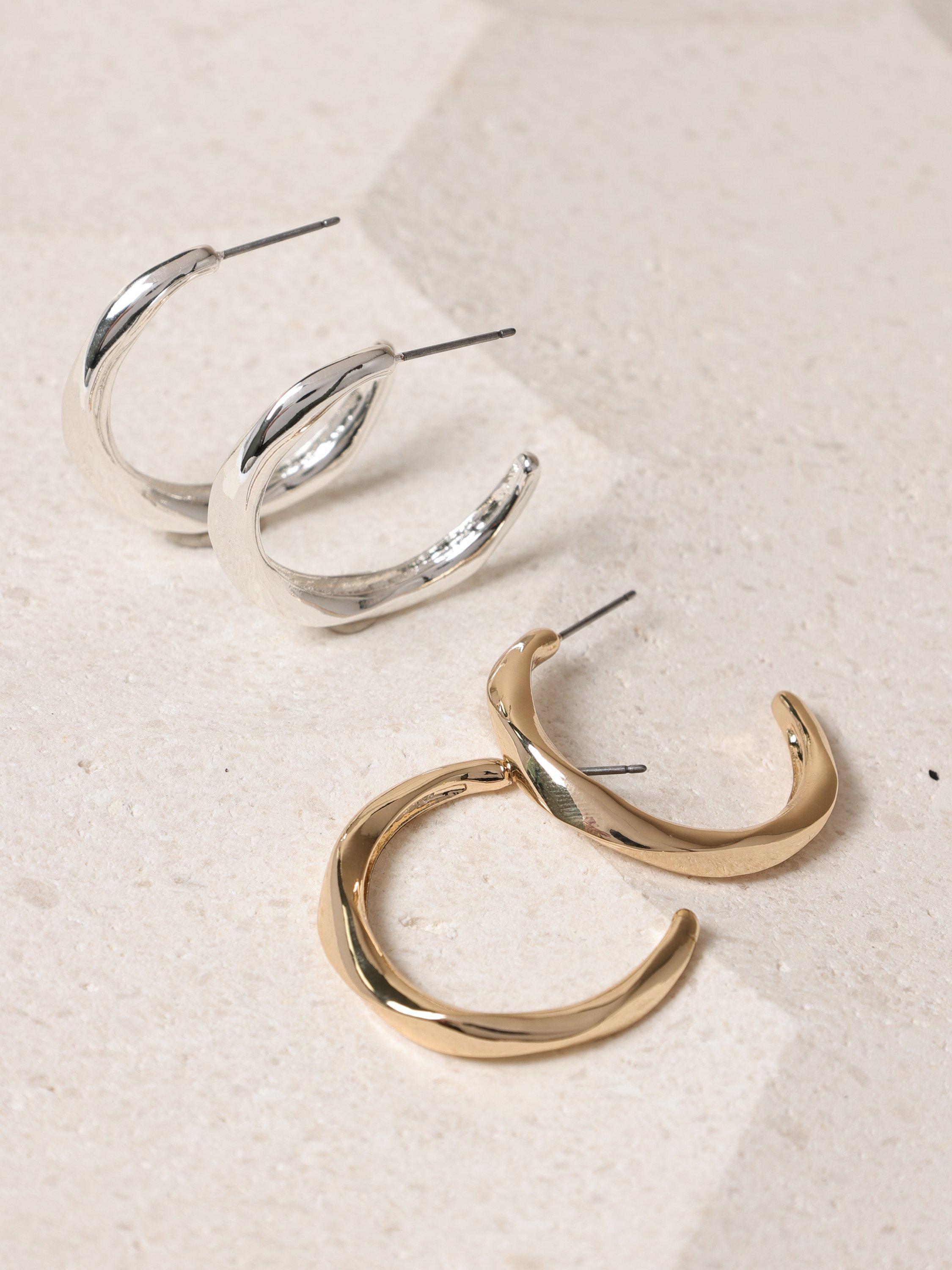 Product image 3 of 5, which shows Jon Richard Polished Twist Hoop Earrings, Gold