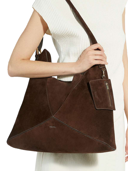 Dune London Dearest Suede Tote Bag - view 2, Dark Brown