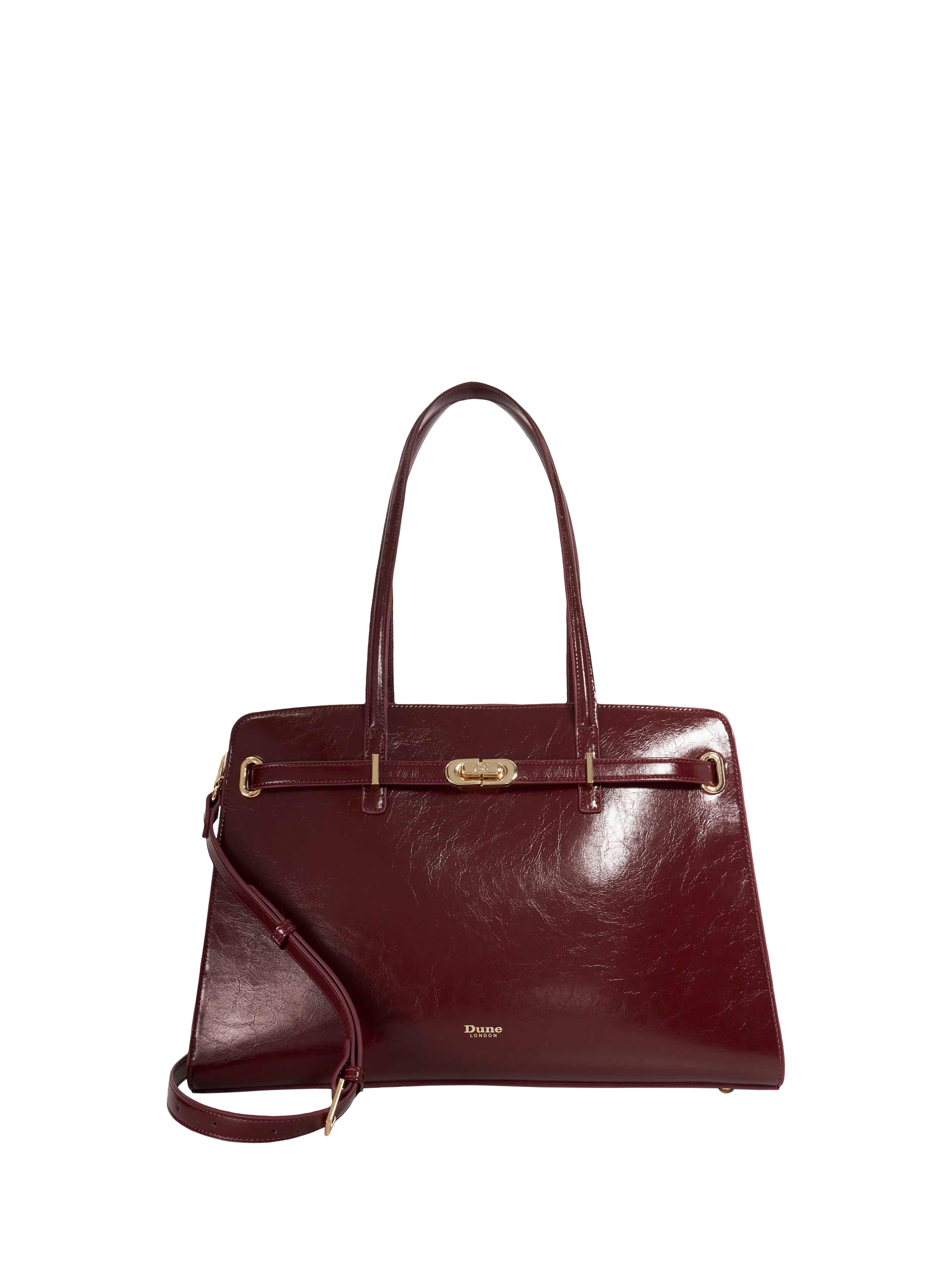 Product image 1 of 5, which shows Dune London Define Leather Handbag, Burgundy