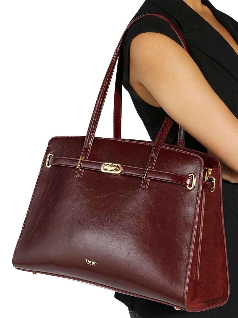 Product image 2 of 5, which shows Dune London Define Leather Handbag, Burgundy