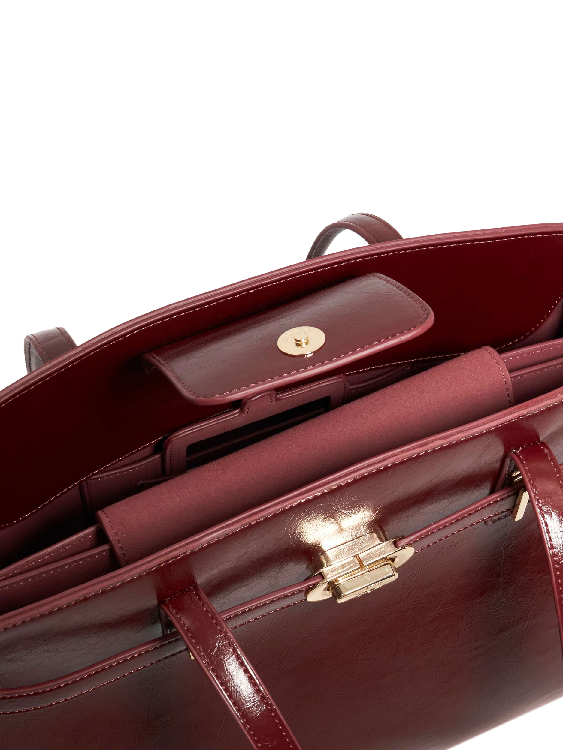 Product image 4 of 5, which shows Dune London Define Leather Handbag, Burgundy