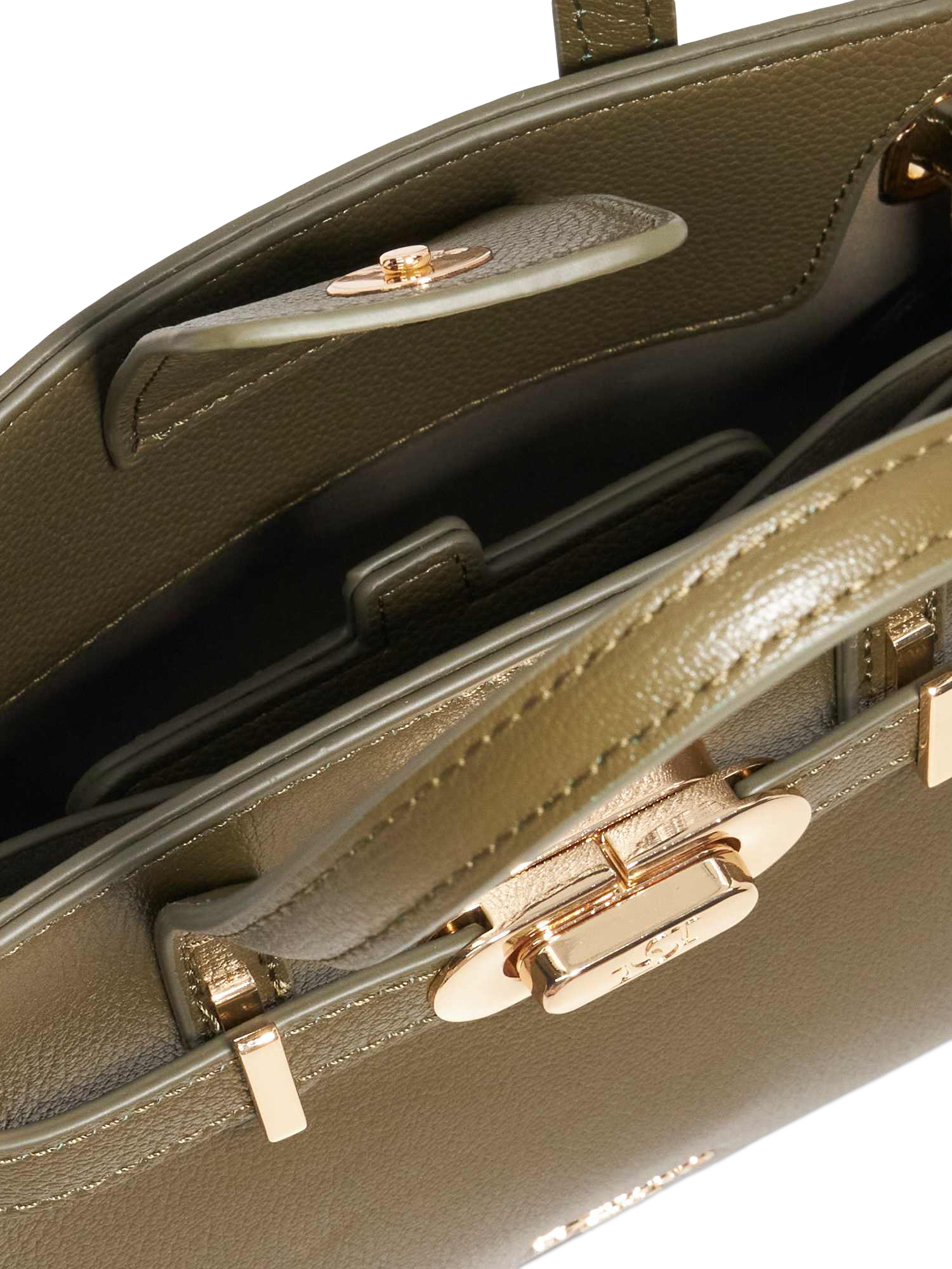 Product image 4 of 5, which shows Dune London Dinkydefine Leather Grab Bag, Dark Green