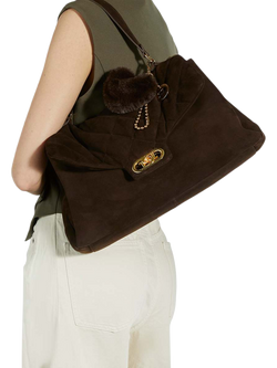 Dune London Regency Suede Handbag, Dark Brown - view 2, Dark Brown