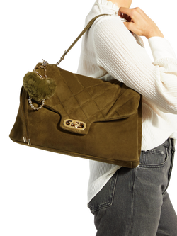 Dune London Regency Suede Handbag, Khaki - view 2, Khaki
