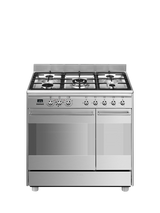 Smeg SCB92MX8 90cm Dual Fuel Range Cooker with Gas Hob, Stainless Steel