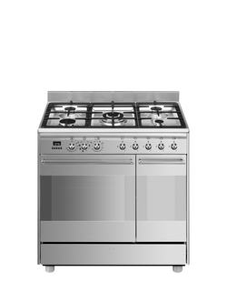 Smeg SCB92MX8 90cm Dual Fuel Range Cooker with Gas Hob, Stainless Steel - view 2, Stainless Steel