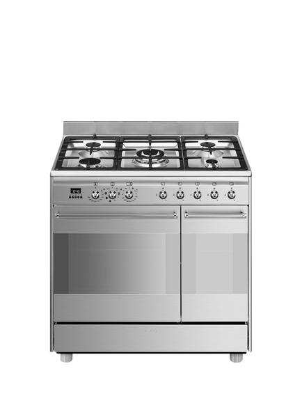 Smeg SCB92MX8 90cm Dual Fuel Range Cooker with Gas Hob, Stainless Steel - view 2, Stainless Steel