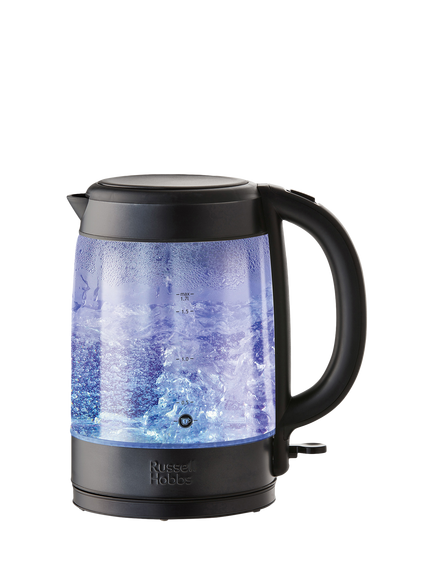 Russell Hobbs Illuminating Glass Electric Kettle, 1.7L, Black, Black