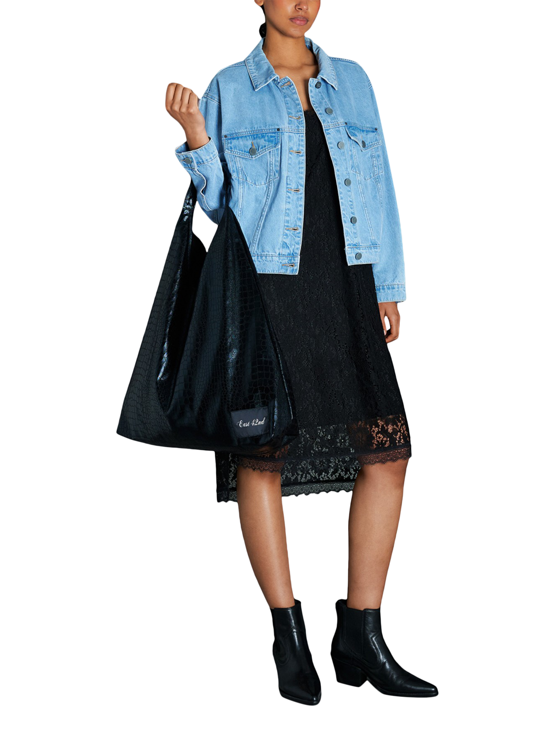 Product image 3 of 3, which shows EAST 42ND Snake Print Tote Bag, Black