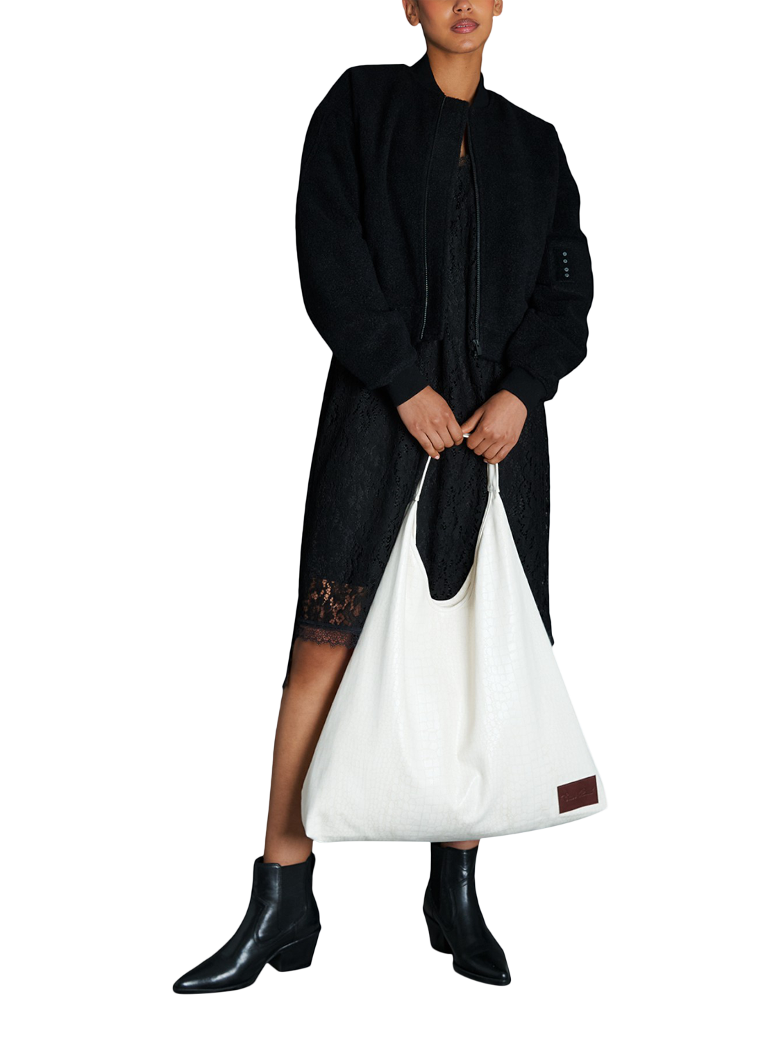 Product image 3 of 3, which shows EAST 42ND Snake Print Tote Bag, White