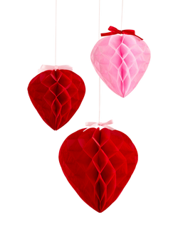 Hootyballoo Honeycomb Hearts Hanging Decorations, Pack of 3, Red