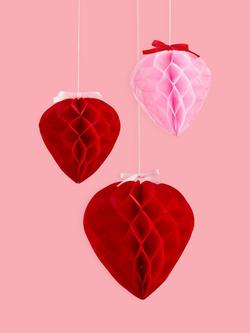 Hootyballoo Honeycomb Hearts Hanging Decorations, Pack of 3 - view 2, Red