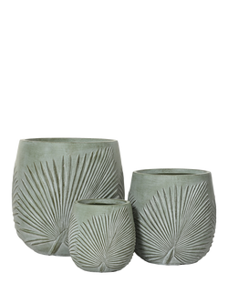 Kaemingk Axel Leaf Ceramic Effect Outdoor Planters, Set of 3, Natural, Green