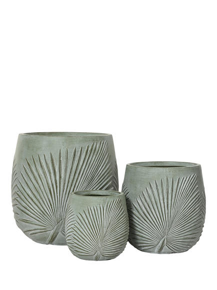 Kaemingk Axel Leaf Ceramic Effect Outdoor Planters, Set of 3, Natural, Green