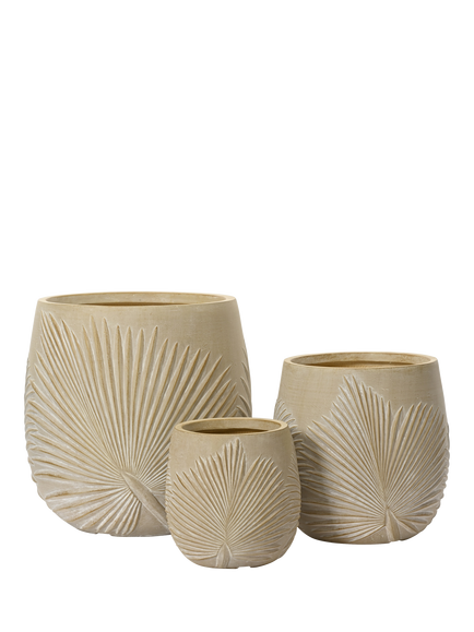 Kaemingk Axel Leaf Ceramic Effect Outdoor Planters, Set of 3, Natural, Natural