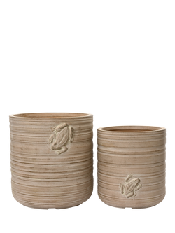 Kaemingk Hugo Frog Motif Outdoor Planters, Set of 2, 	Natural, Natural