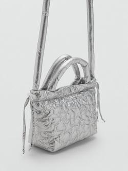 Mango Metallic Star Puffy Bag, Silver - view 2, Silver