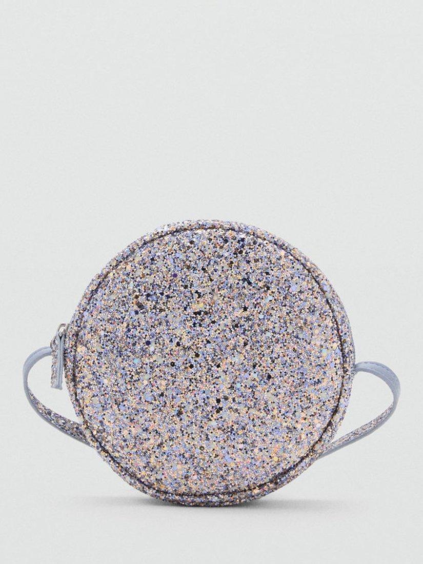 Product image 1 of 4, which shows Mango Sharpay Round Glitter Crossbody Bag, Light Pastel Blue