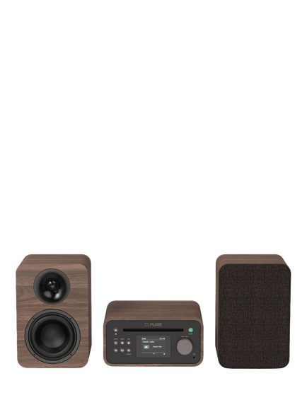 Pure Classic Stereo Mini DAB+/FM Radio Bluetooth All-In-One Music System with Remote Control, Walnut, Walnut