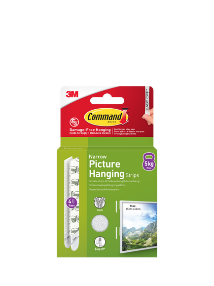 Command Damage-Free Removable Narrow Picture Hanging Strips, 5kg, White