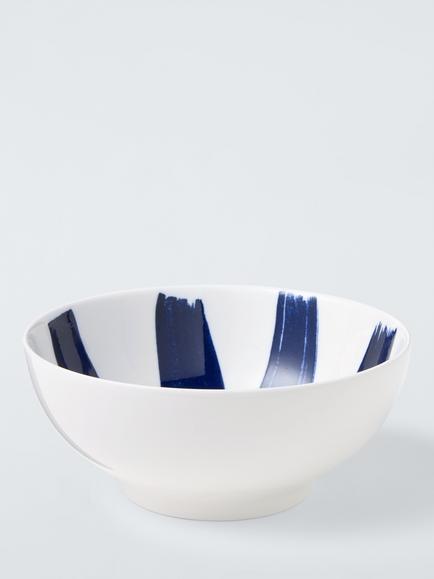 John Lewis Coastal Fine China Bowl, 20cm, White/Navy, Multi