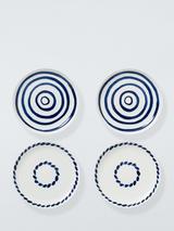 John Lewis Coastal Fine China Tapas Plates, Set of 4, 15cm, White/Navy