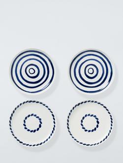 John Lewis Coastal Fine China Tapas Plates, Set of 4, 15cm, White/Navy, Multi