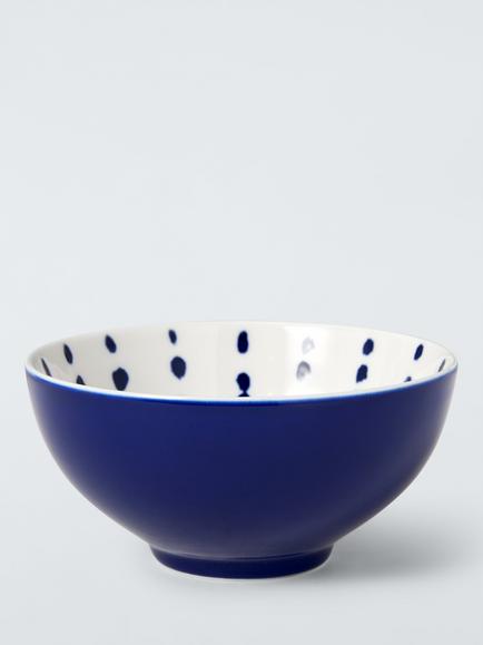 John Lewis Coastal Fine China Cereal Bowl, 15cm, White/Navy, Multi