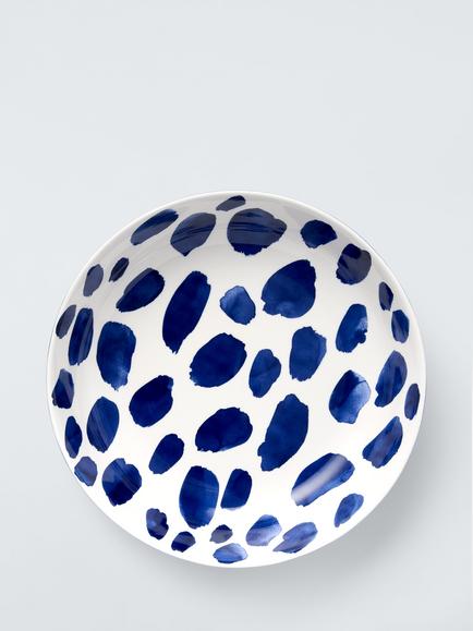 John Lewis Coastal Fine China Serve Bowl, 30cm, White/Navy - view 2, Multi