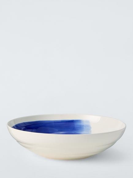 John Lewis Harbour Stoneware Low Serving Bowl, 30cm, White/Blue, Multi