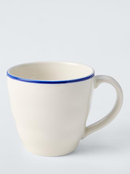 John Lewis Harbour Blue Rim Stoneware Mug, 400ml, White/Blue, Multi